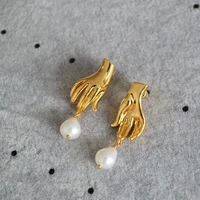 korean style earrings special design freshwater pearl gold plated brass 925 silver needle women drop earrings