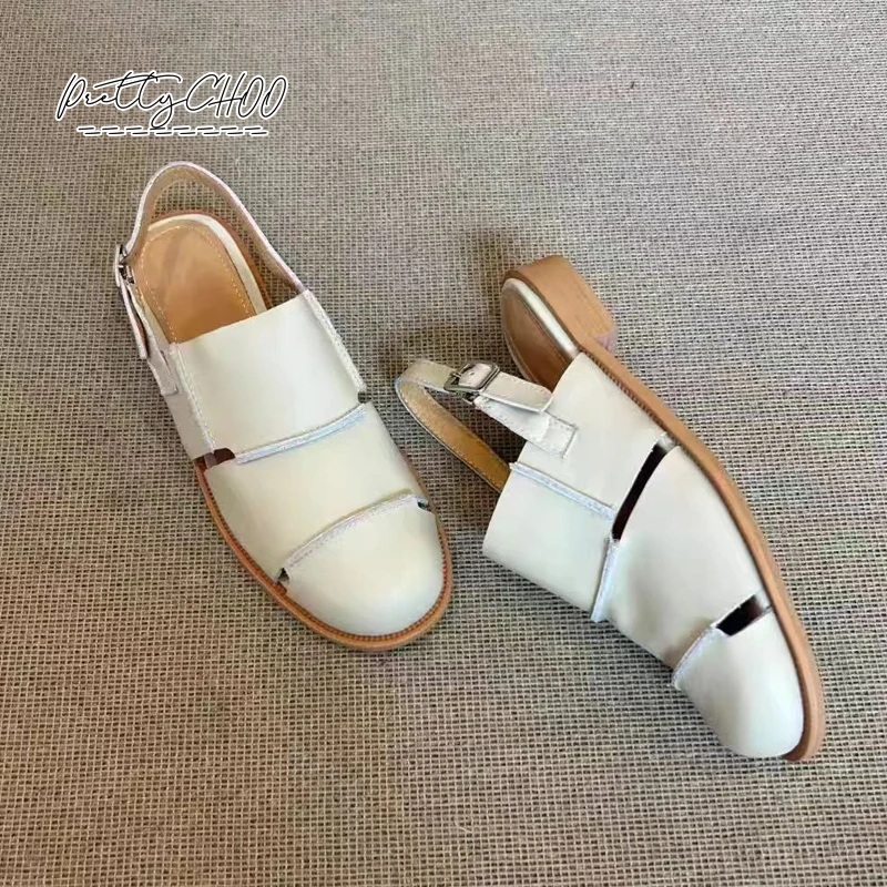 Сандалии женские в греческом стиле мягкая кожа Круглый закрытый носок ремешок на