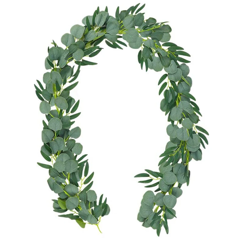 

5-Pack 6.5 Feet Artificial Eucalyptus with Willow Garland Fake Vine Plant with Leaves Faux Silver Dollar Greenery