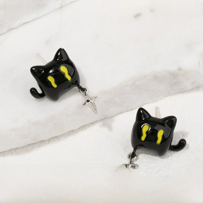 Серьги-гвоздики Sanfu Y2g с черным котом пара милых и крутых дизайнов ювелирные