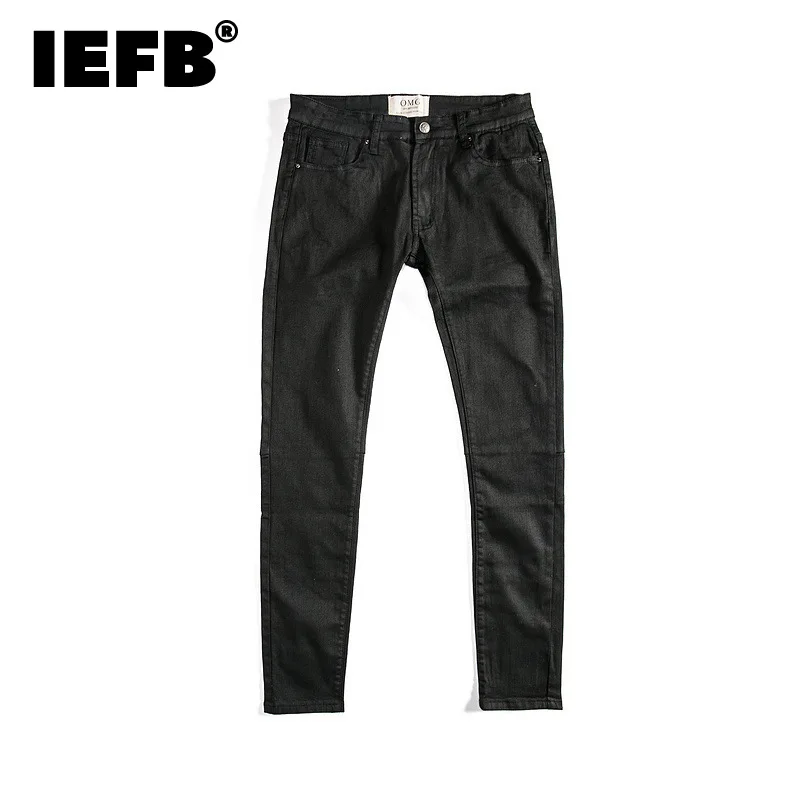 Модные мужские восковые штаны IEFB в уличном стиле прямые облегающие черные джинсы