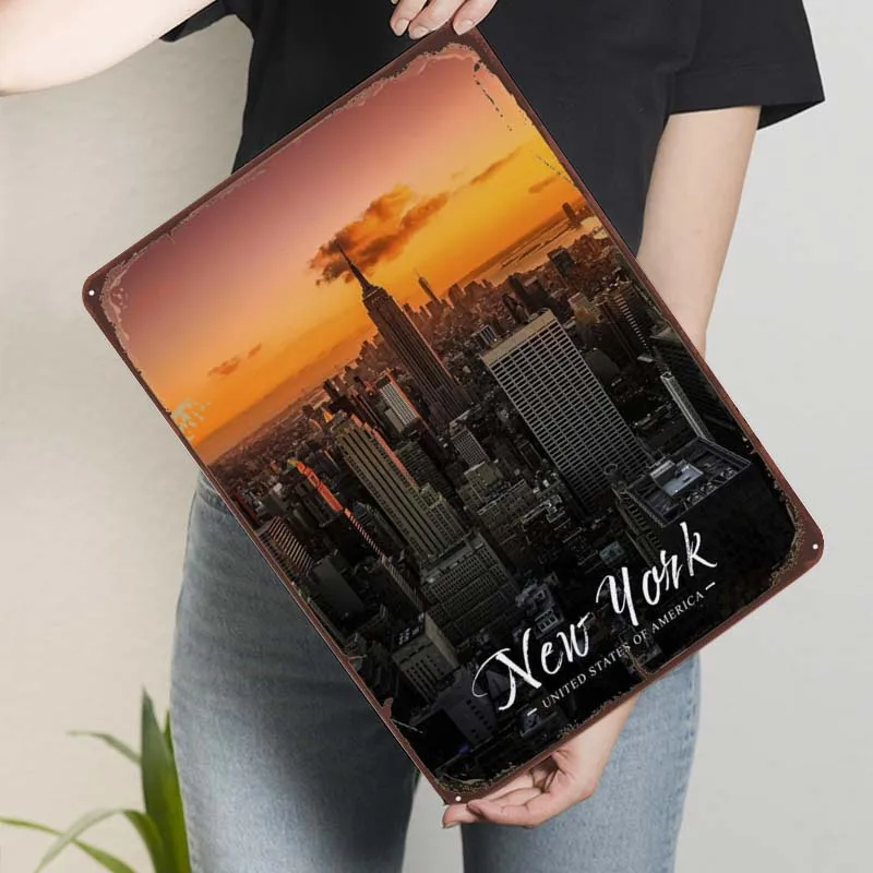 Металлическая Настенная роспись Нью-Йорк Постер для городских пейзажей декор