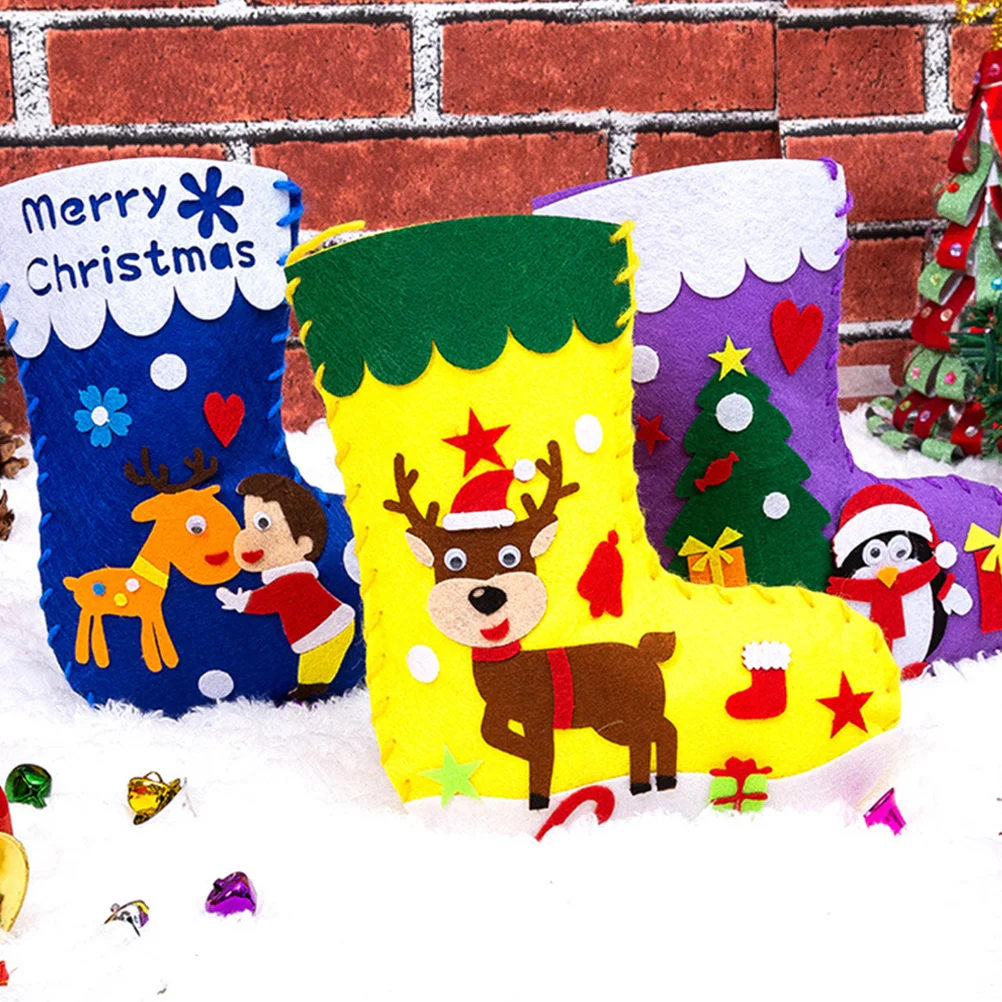 

10 Pcs Christmas Socks DIY Sewing Decoration Kit Non-woven Kids Suit Craft Stockings Crafts Suits