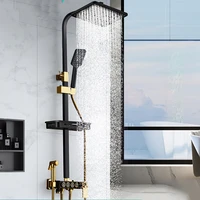 mixer system shower set faucet head rainfall high pressure shower set black gold thermostatic chuveiro banheiro home improvement