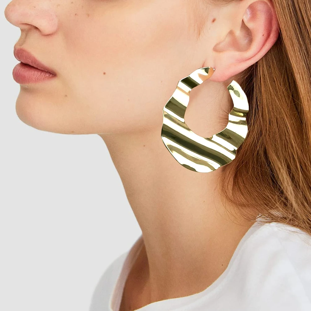 

Golden Silver Color Metal Hoop Earrings For Women 2022 Unique Design Big Earring Fashionneel Jewelry Trend Accessories MANILAI