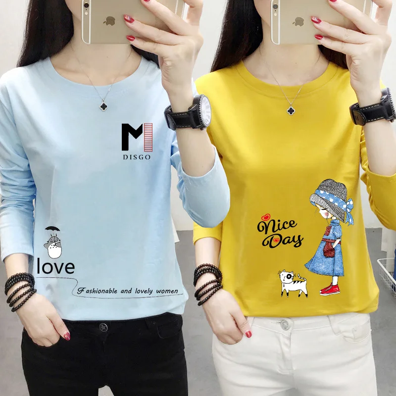 Весна и осень 2022 новая женская футболка в корейском стиле с длинным рукавом