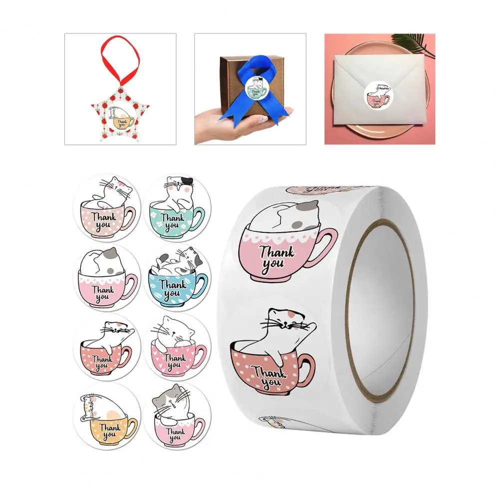 

Gift Sign Sticker 500Pcs/Roll Excellent Lively Anti-fade Universal Scrapbooking Stationery Cute Cat Sticker for Wrapping Gift
