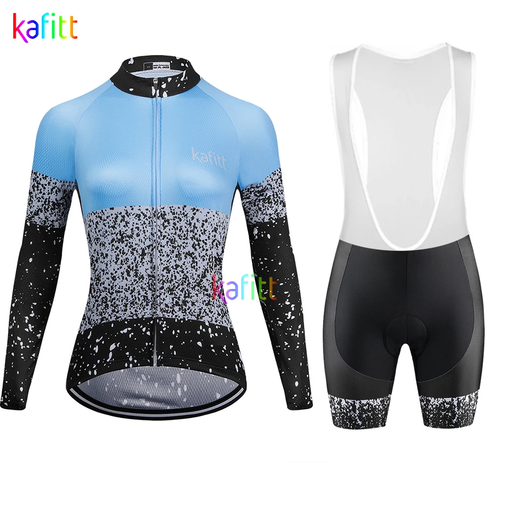 

Kafitt Women's Long Sleeve Cycling Jersey Bib Sets MTB Short Pants Bicycle Clothing Conjunto Feminino Ciclismo Maillot Mujer