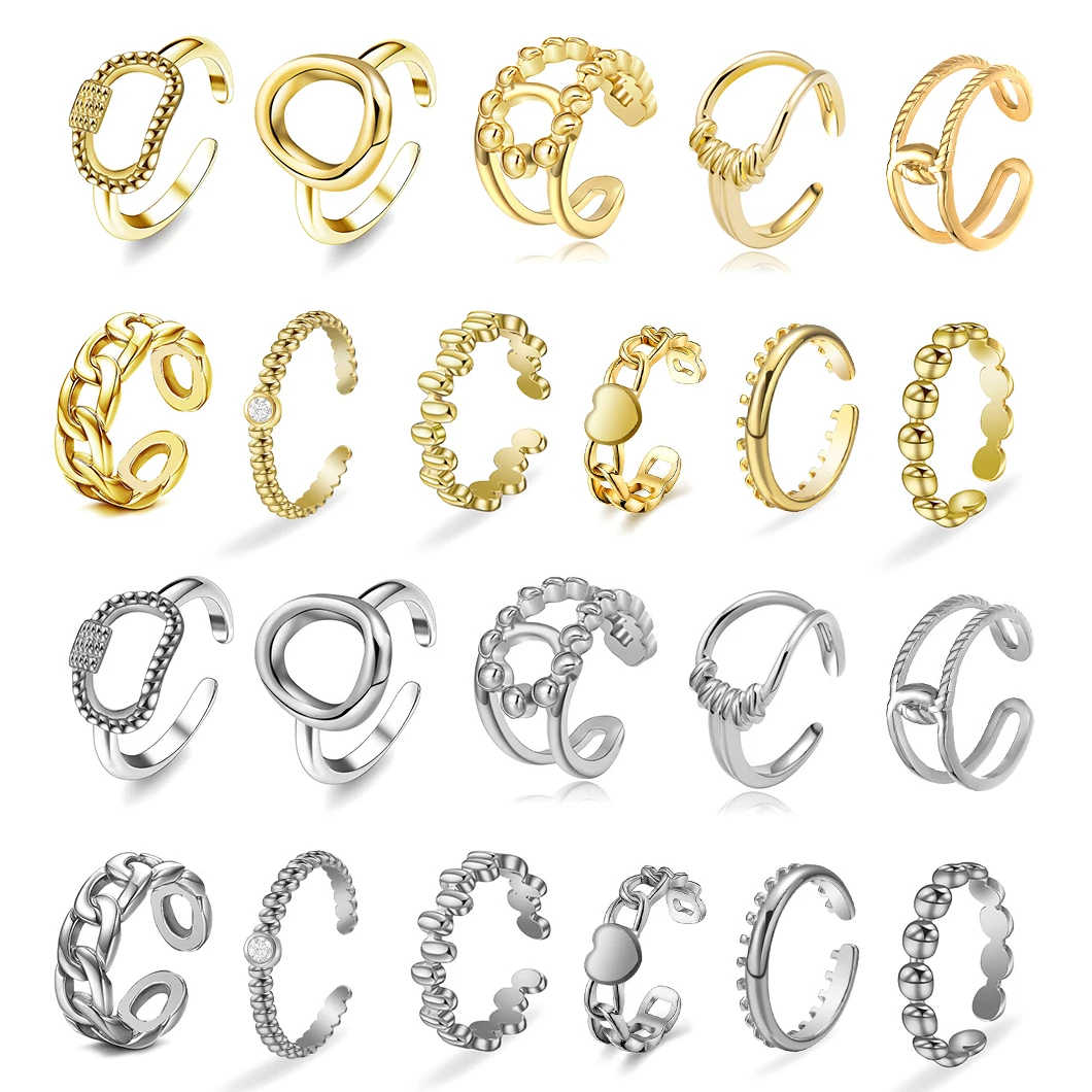 

Geometric Stainless Steel Opening Rings for Women Men Korean Simple Gold Silver Color Link Chain Rings Statement Jewelry