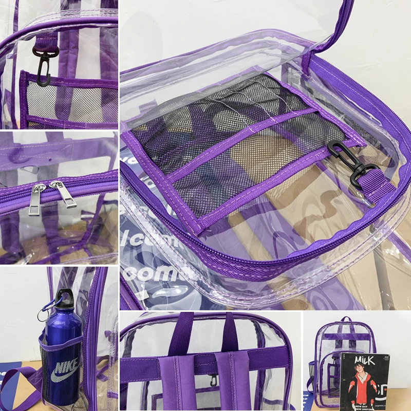 Transparent PVC Set Bag Waterproof Backpack Unisex Large Capacity Solid Clear Couple Fashion Personality Schoolbag Bagback images - 6