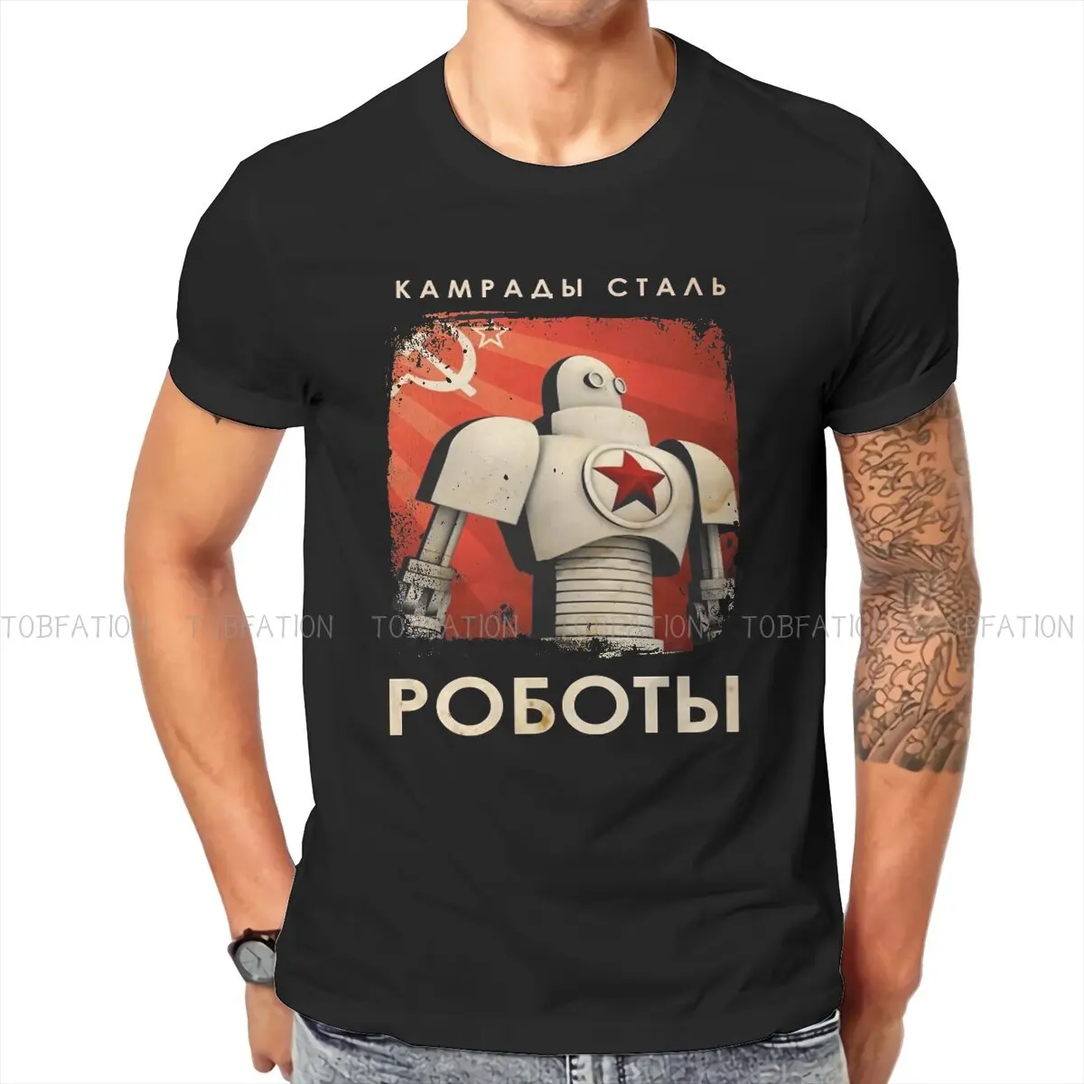 

Russian USSR CCCP Men's TShirt Vintage Soviet Union Comrades of Steel Robot Propaganda T Shirt Graphic Streetwear Hipster