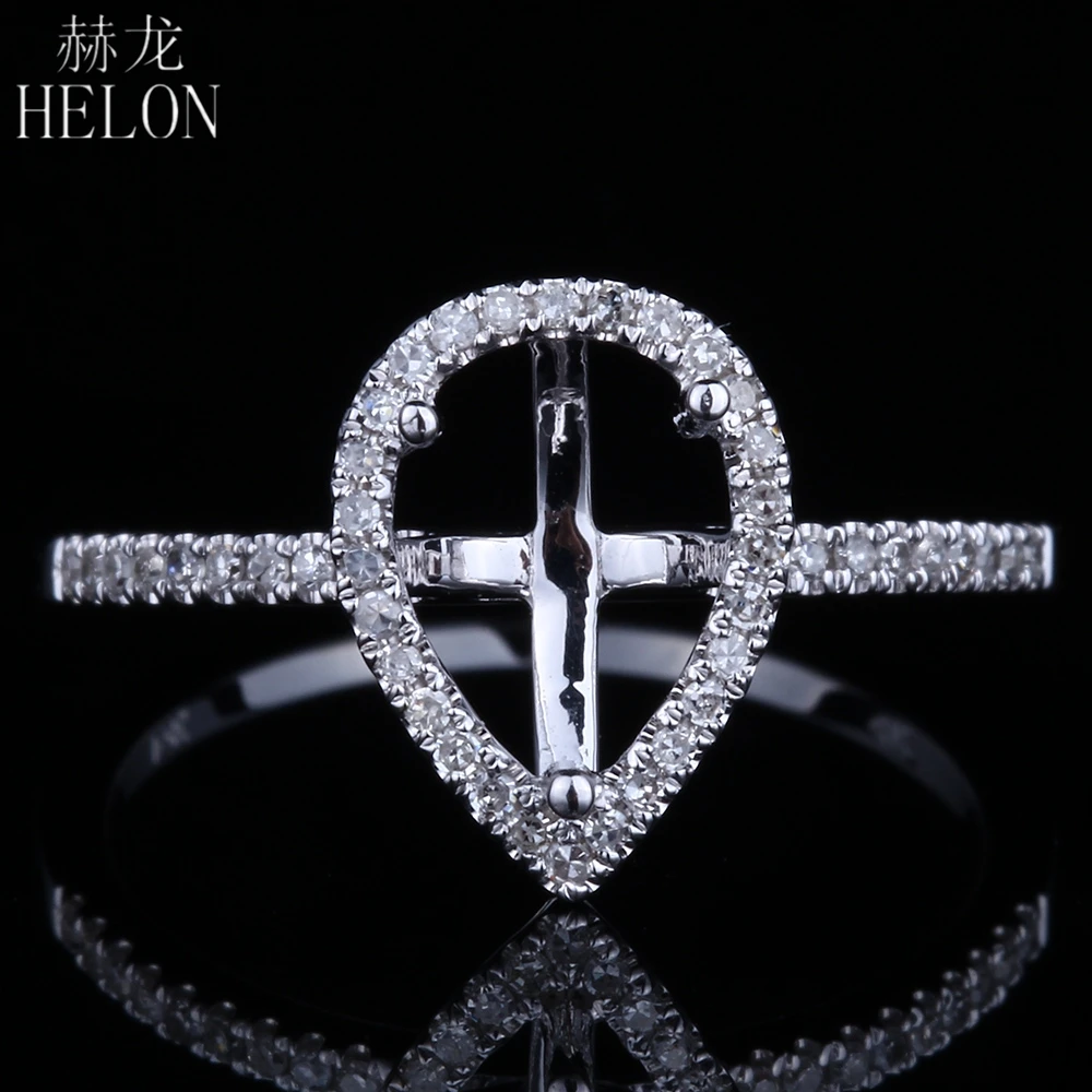 

HELON 8x6.5mm Pear Cut Solid 14K 10k White Gold Natural Diamond Women Fine Jewelry Semi Mount Engagement Wedding Ring Setting