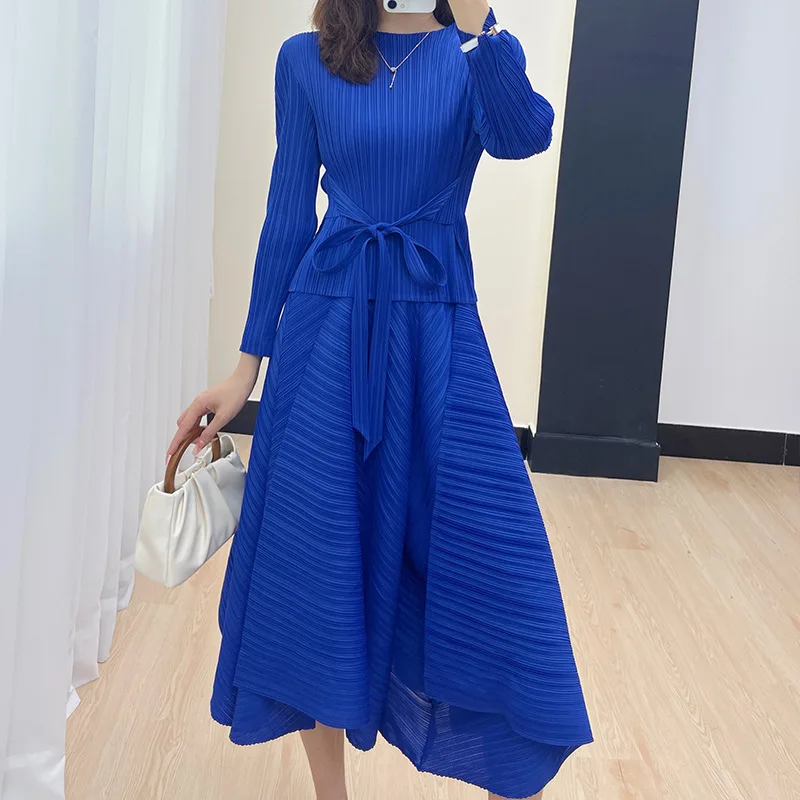 Женский плиссированный костюм Мияки Модный повседневный из двух предметов