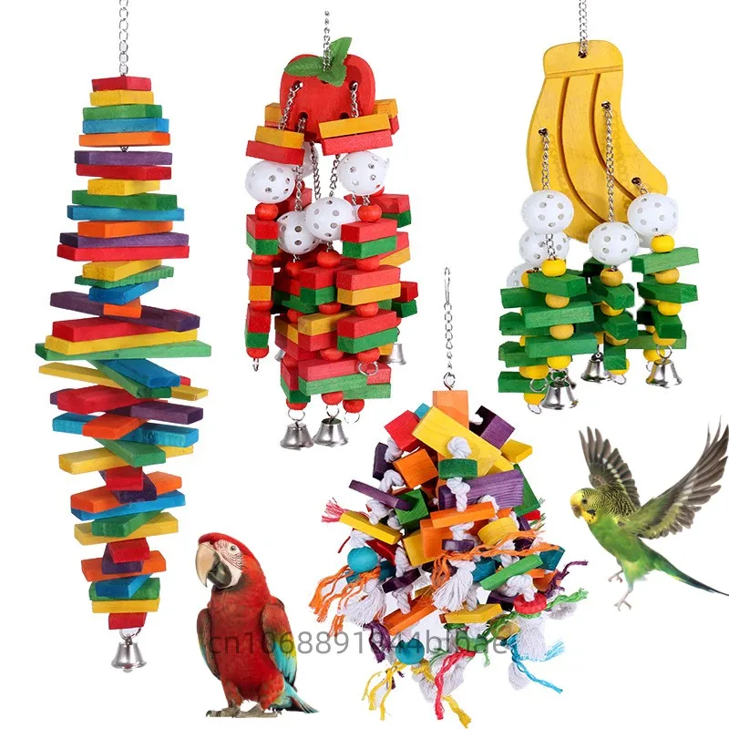 

Игрушка-птица, забавные деревянные кубики, Жевательная деталь, висячая Жевательная веревка, качели, красочные попугаи, строительный инструмент