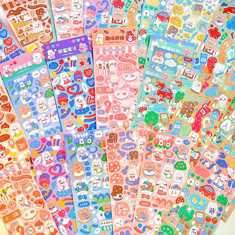 

2pcs/batch Kawaii Cartoon Bear DIY Laser Flash Animal Photo Card Decorative Sticker Photo Frame School Stationery