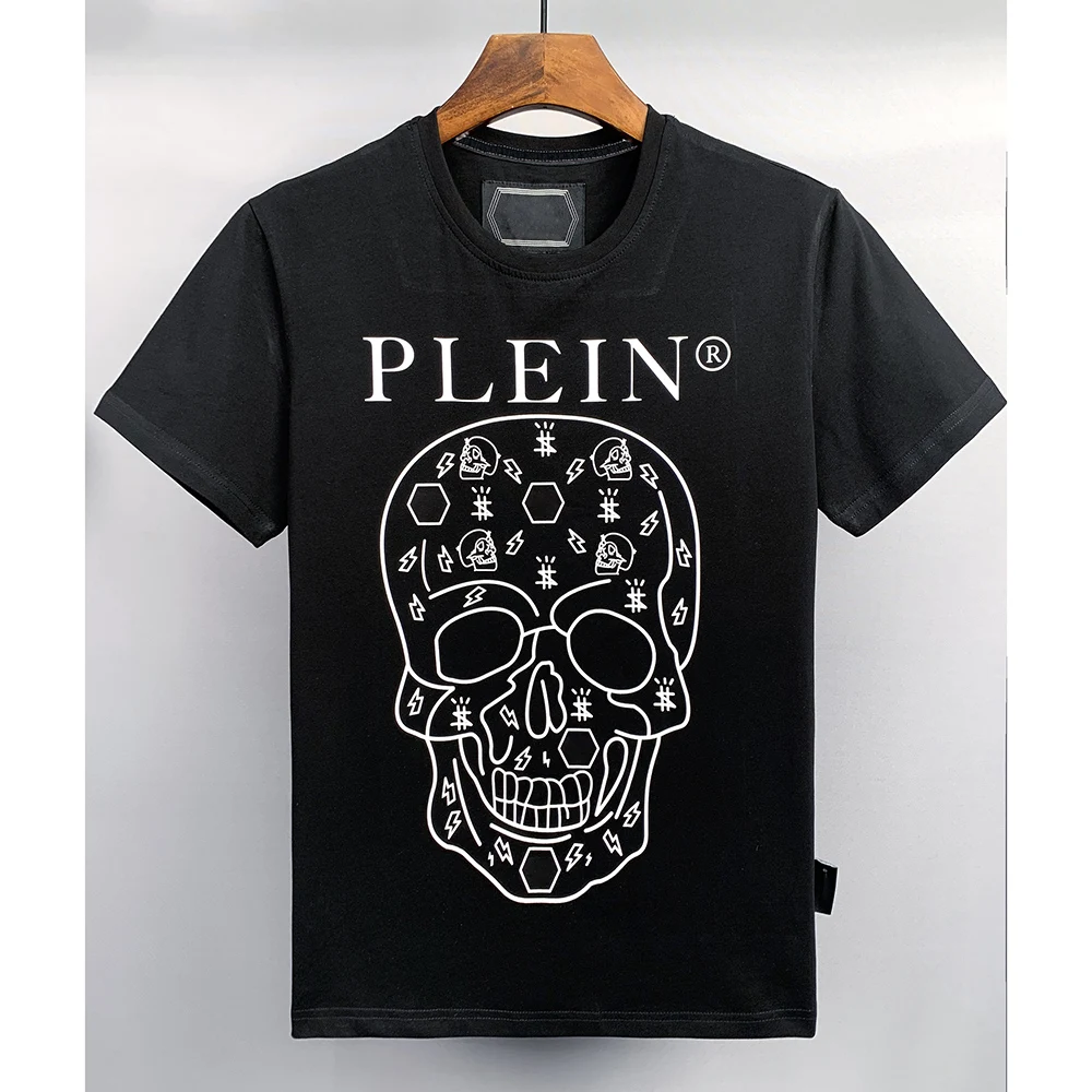 

2022 new style short sleeved t-shirt men's pure cotton skull creative printing top fashion trend summer leisure high street Tees