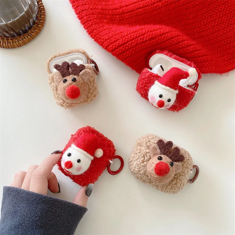 

Plush Christmas Elk Snowman Case for AirPods Pro2 Airpod Pro 1 2 3 Bluetooth Earbuds Charging Box Protective Earphone Case Cover