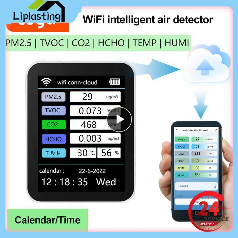 

1/2/3PCS Gas Detector Pm10 Pm2.5 Formaldehyde Monitor Temperature Humidity Hcho Tvoc Co Co2 Air Quality Detector
