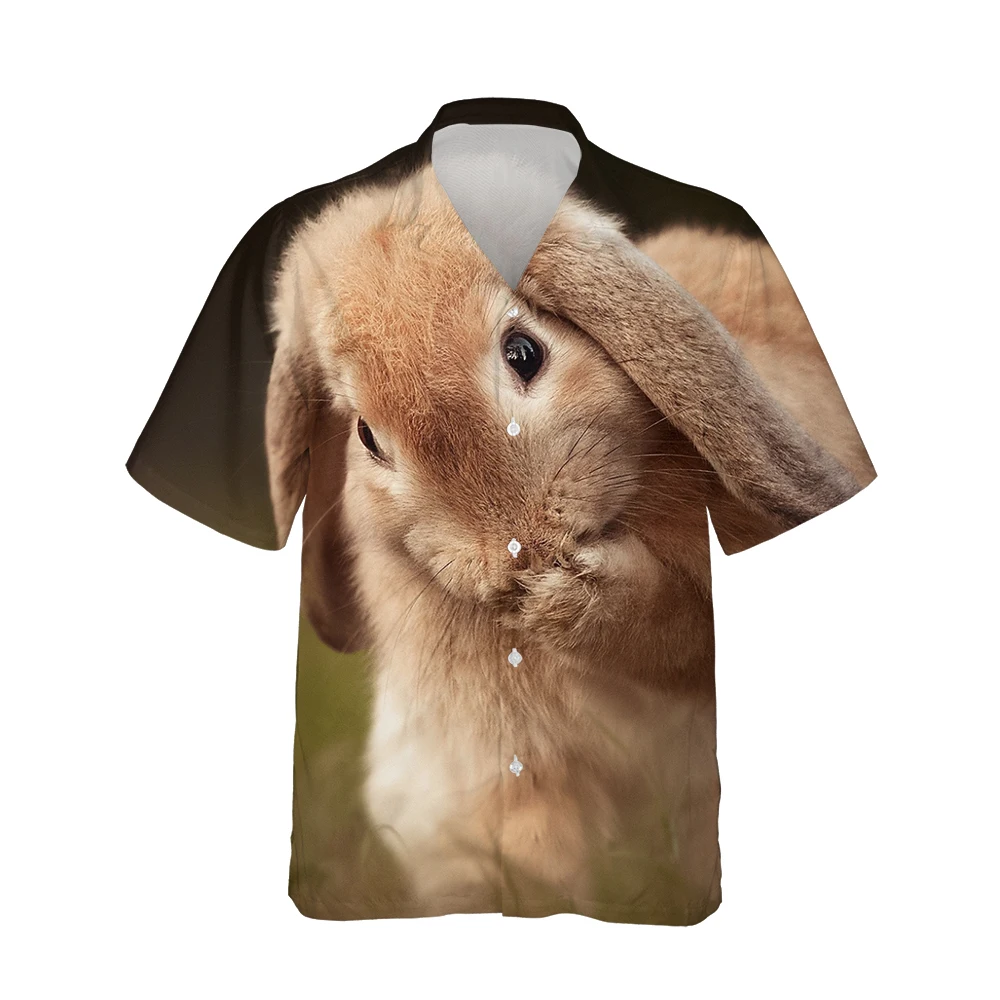 Jumeast 3d Cute Cartoon Trend Rabbits Printed Hawaiian Shirt Men Lovely Animal Short Sleeve Shirts Mens Fashion Loose Streetwear