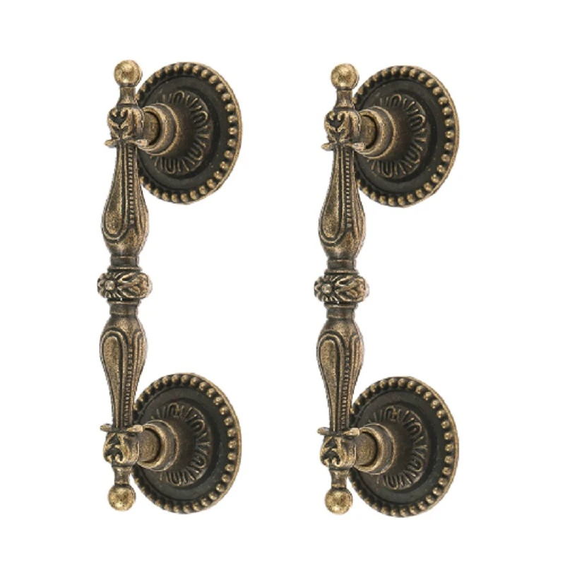 

2Pcs Antique Bronze Handle Vintage Pull Brass Knob Furniture Fittings 86mm*24mm Europe Style Lace Cabinet Drawer Kitchen Decor