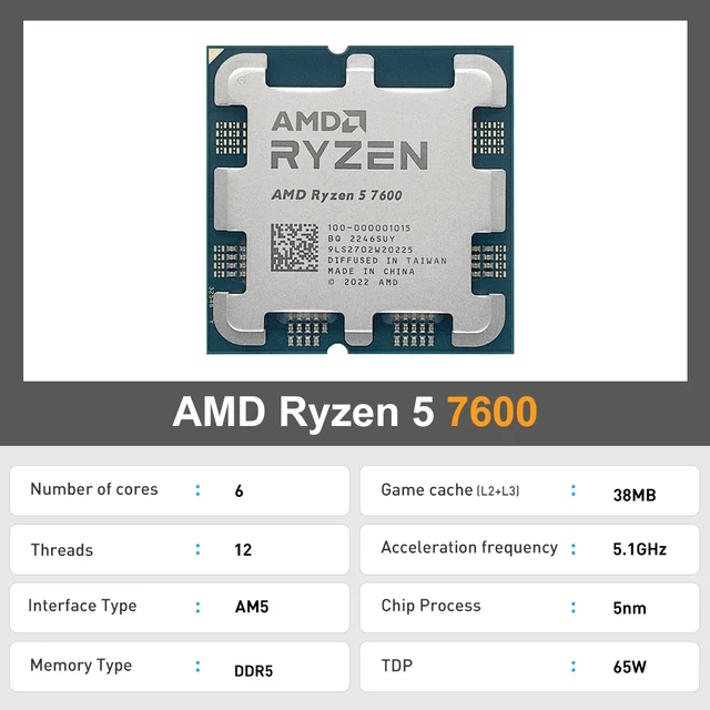 New AMD Kit Ryzen 5 7600 Prosesor CPU + ASRock A620M-HDV/M.2 New Motherboard Micro-ATX A620 DDR5 AM5 Motherboards Kit placa mae 2