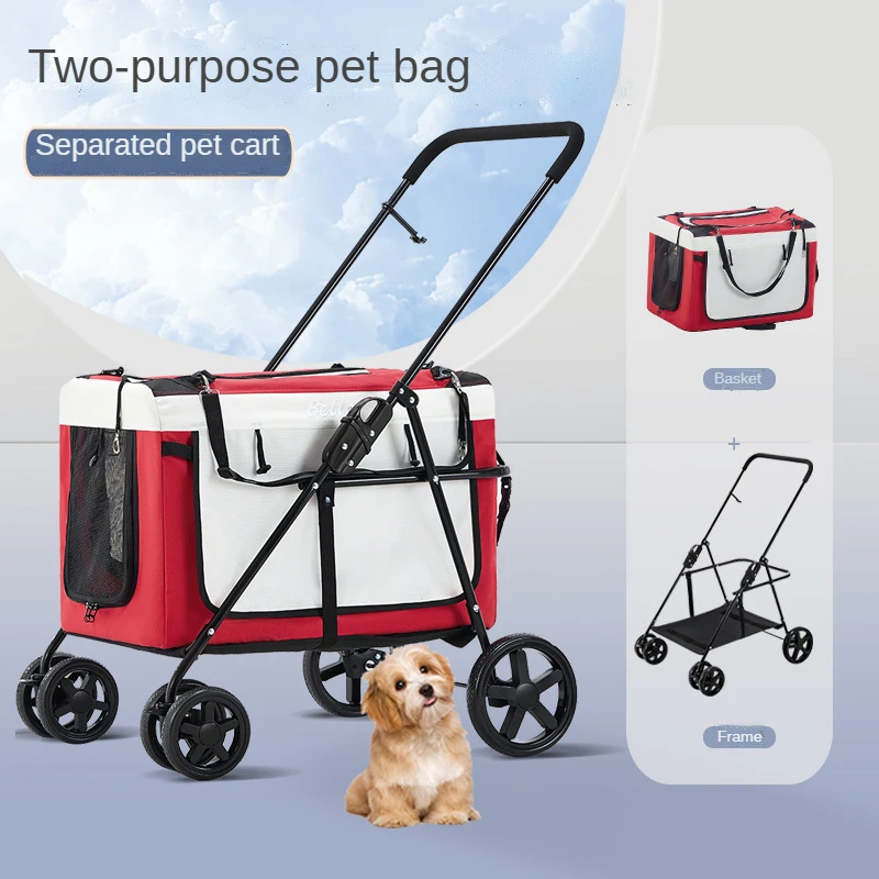

Detachable Dog Stroller Pet Cat Animals Cart Bag Trolley Carrier Transfer Cage Hundebuggy For Travel Walking Wheels Dogs Buggy