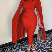 2022 new elegant dress pleated long sleeve o neck splicing sexy fashion evening large size party dresses for women vestidos