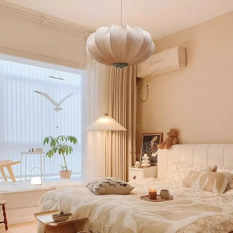 French vintage pendant light bedroom pink lantern master study dining room silk