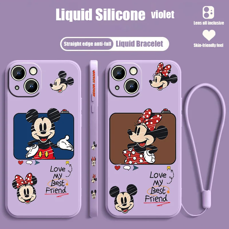 

Disney Mickey Mouse Phone Case For Apple iPhone 14 13 12 mini 11 Pro 8 7 6S 6 Plus XR XS X Max Liquid Left Rope Cover