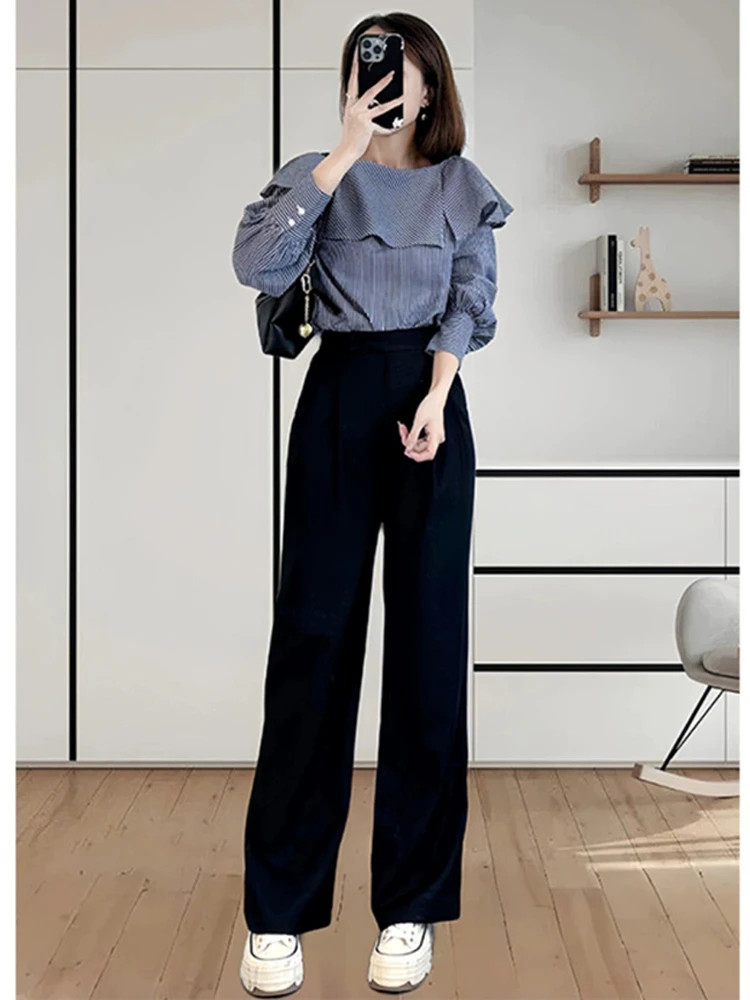 French sle Stripe Shirts Women 2024 Early Autumn New Light Luxury High Sense Unique Chic Small Shirt Long sleeve Temperamen...