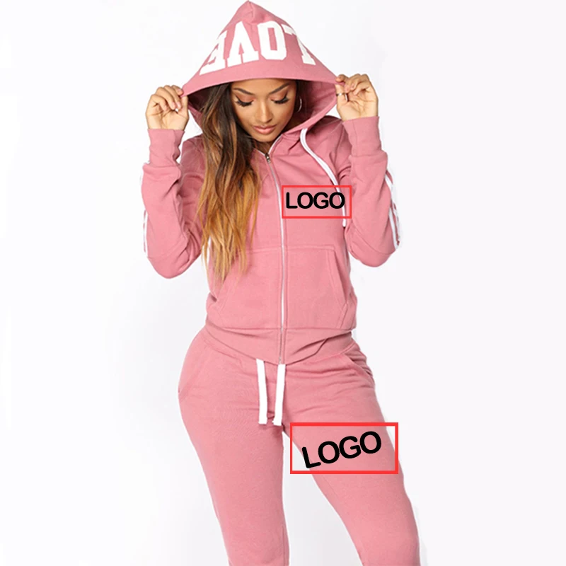 Women Tracksuits Custom LOGO Two Pieces Set Stripe Hoodie Sweatshirt Pants Outfits LOVE Print Hat Fashion Female Sport Suits