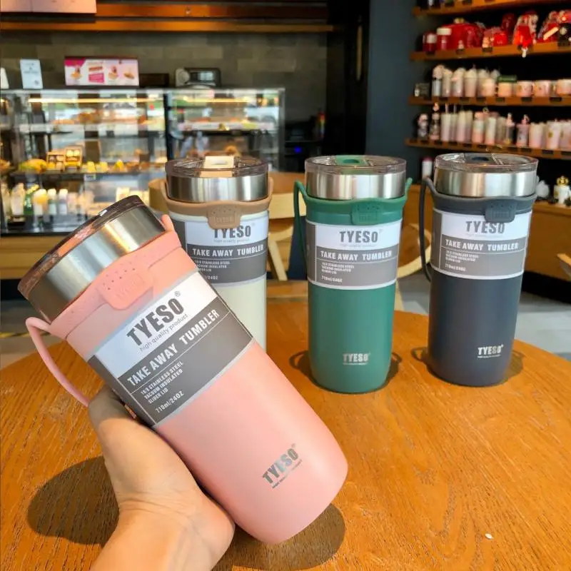 

550ml/710ml Coffee Cup Double-layer Insulation And Cold Preservation Ice Tyrant Cup Car Stainless Steel Car Cup Carrying Strap
