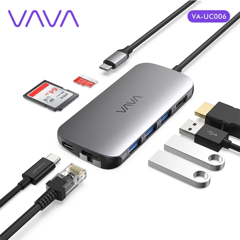 USB-концентратор VAVA 8-в-1 с Type C на HDMI-совместимый адаптер 4K Φ 3 0