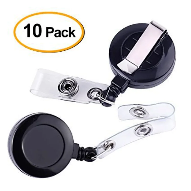 

10pcs/set Black Plastic Badge Reels for ID Tag Pass Bus Employee's Card Cover Clips Retractable Badge Belt Clip Reels