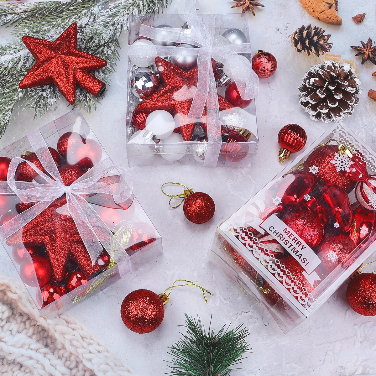 1 коробка набор украшений для рождественской елки красные и белые небьющиеся