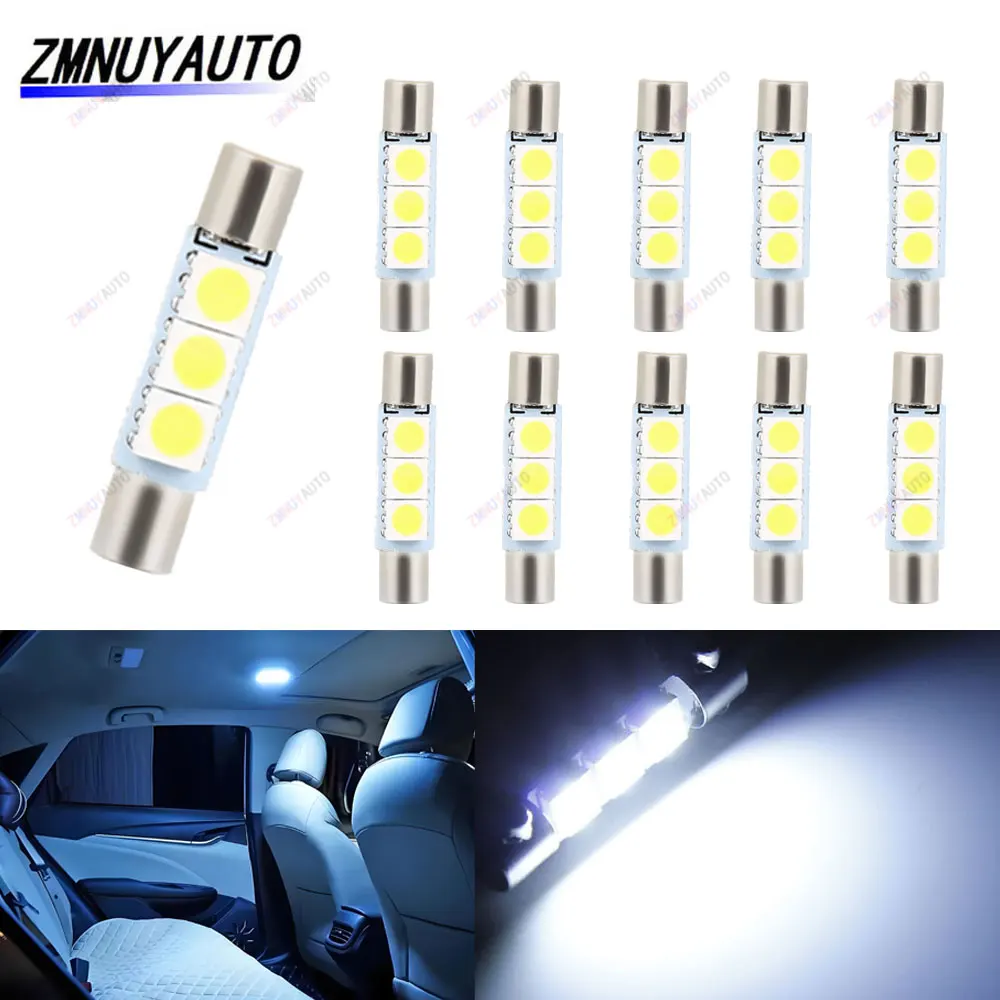 

10 шт., 28 мм, 31 мм, гирлянда, светодиодные лампы C5W, автомобильные 3SMD 5050, купольные, для чтения, двери, задние фонари, косметическое зеркало, солнцезащитный козырек, лампа 12 В