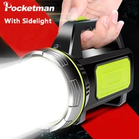 powerful led flashlight lanterna portable searchlight rechargeable spotlight 500m range hunting lamp with side light