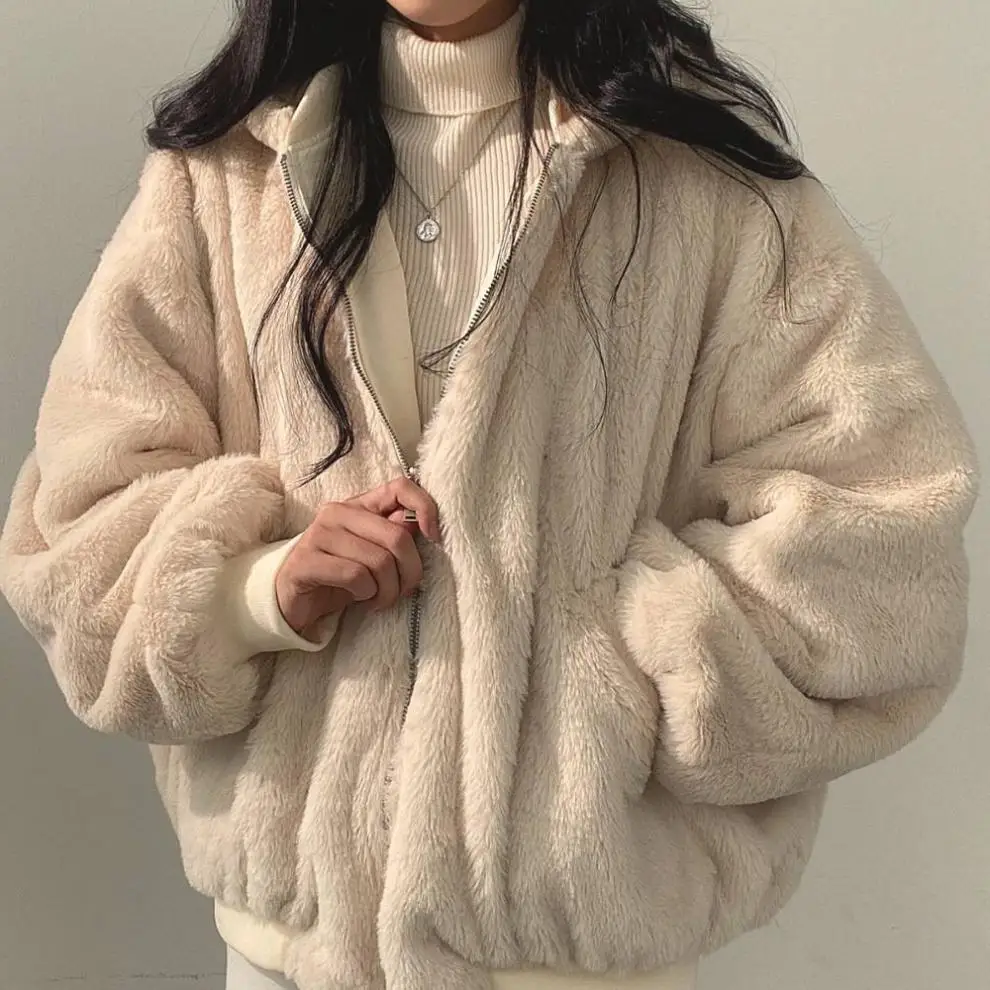 

Jackets for Women Korean Fleece Thickened and Double-sided Wearing Wool Jacket Winter New Loose Hooded Women Jacket