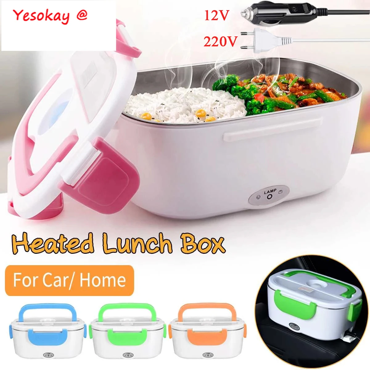 

12-24V 110V/220V Portable Electric Heating Stainless Steel Lunch Box Home Car Truck Home Rice Box Food Warmer Dinnerware Set