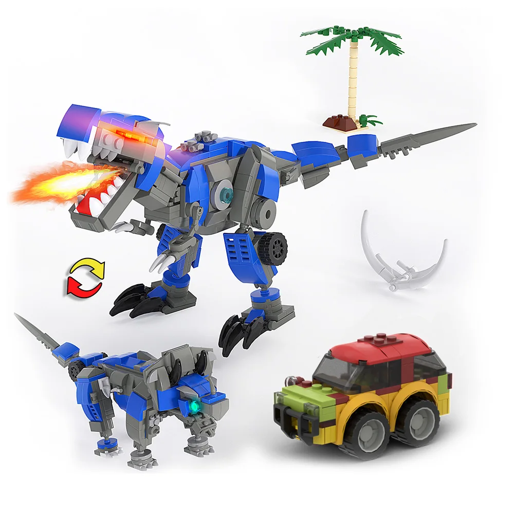MOC Dinosaur Jurassic Deformable Mecha Building Block Kit Power Morphin Team Rangers Explorer Vehicle Toy Children Birthday Gift