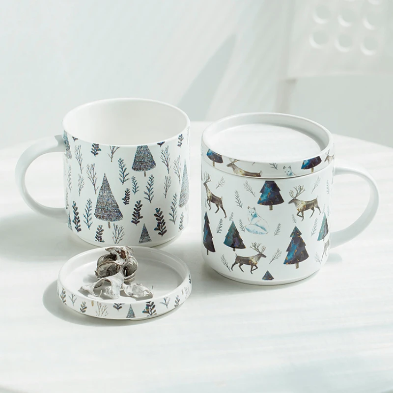 

Christmas Cup Ceramic Coffee Cup Nordic Couple Cup Water Cup Large Capacity Mug Gift Box With Cover