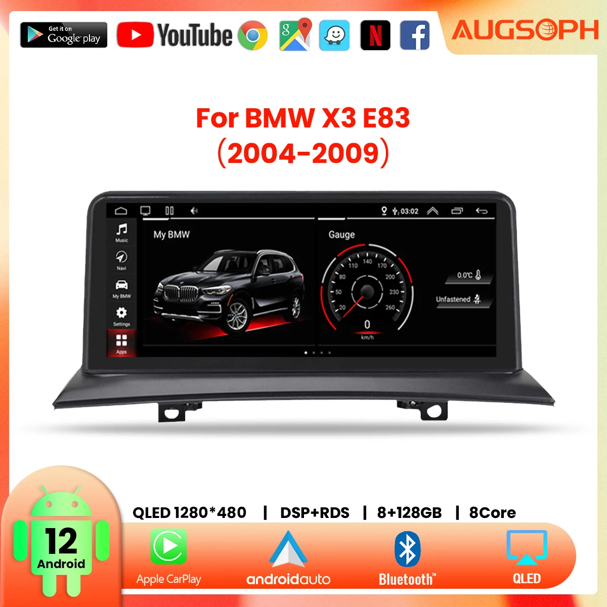 

Android 12 Car Radio for BMW X3 E83 2004-2009, 10.25" QLED 8 Core Multimedia Stereo Player with 4G Carplay & Auto GPS Navigation