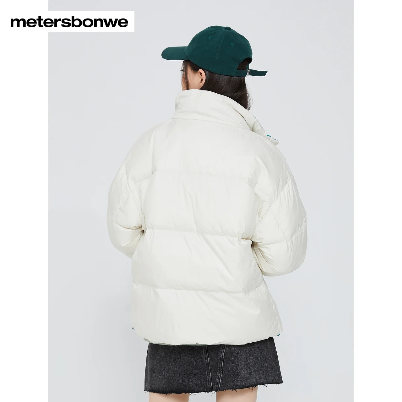 Metersbonwe Women's Stand Collar Short Down Jackets 80%Light And Soft Duck Down Warm Wear Loose Solid Color Winter Down Coat