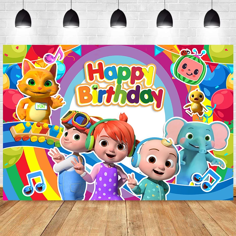 

Custom Happy Birthday Backdrop Banner Cartoon JJ Melon Theme Background for Baby Shower Kids Boy Girl Birthday Party Decoration