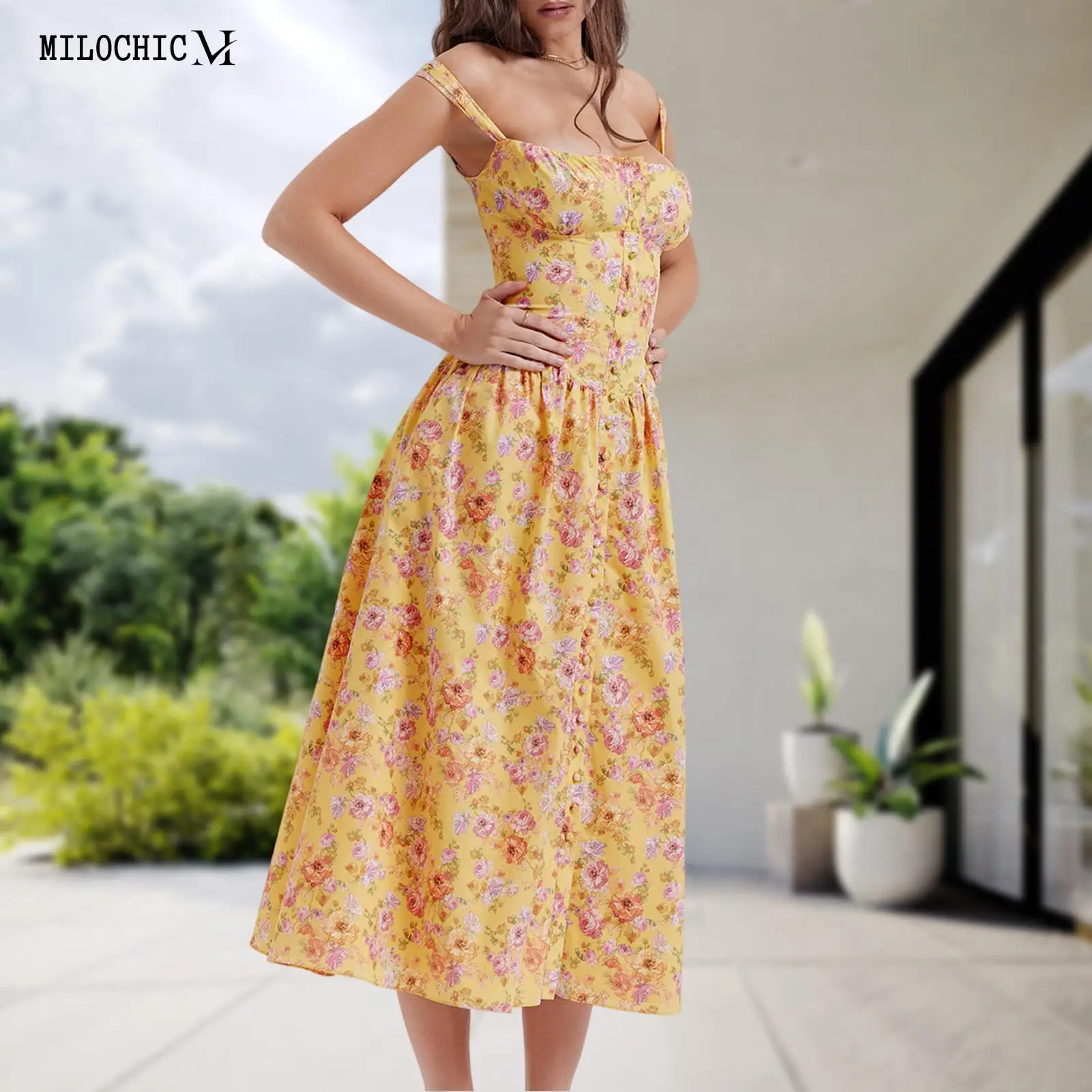 

Женский пляжный сарафан с цветочным принтом, облегающее платье без рукавов, платье на пуговицах и бретельках с открытой спиной, повседневная одежда Y2k