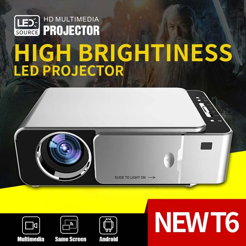 YERSIDA T6 Full HD Led Projector 2K 4K 4000 Lumen 720p Portable Cinema Proyector Portable Android WiFi Projector 3D Home Theater