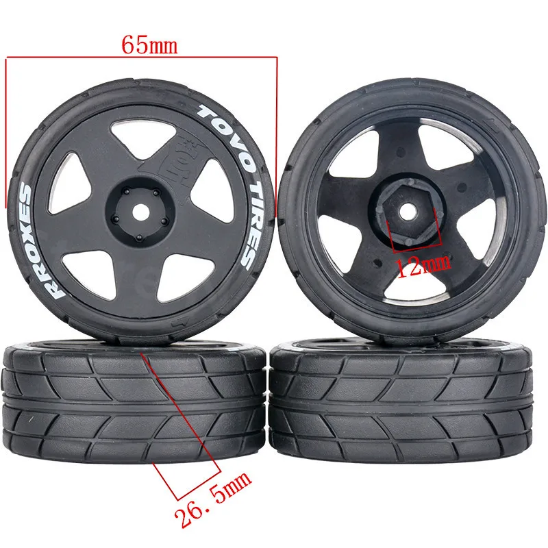 4 шт. гоночные дорожные резиновые шины колеса 65 мм x 26 5 адаптер 12 для 1/10
