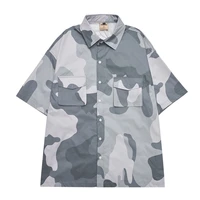 tooling shirt men summer camouflage print loose cardigan shirt men short sleeve single breasted pocket stitching vintage shirt