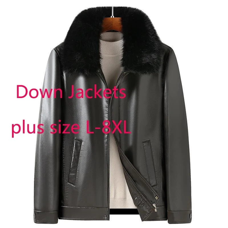 

New Arrival Fashion High Quality Winter Thick Men Down Leather Jacket Two Piece Cotton Padded Casual Plus Size L XL -6XL 7XL 8XL