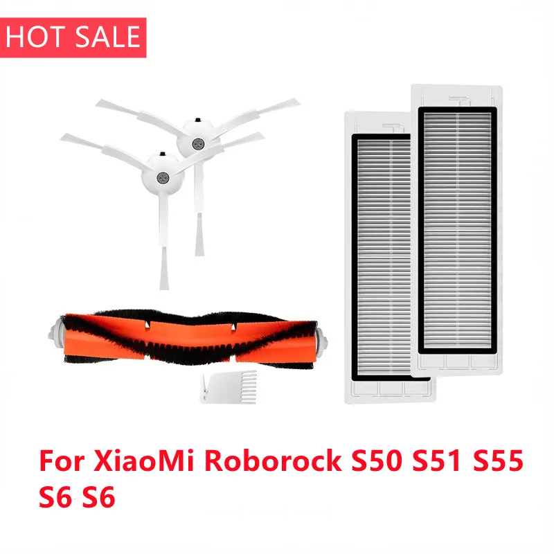 For XiaoMi Roborock S50 S51 S55 S6 S6 HEPA Filter Main Brush Side Brush Pure Accessories Vacuum Cleaner Parts Washable